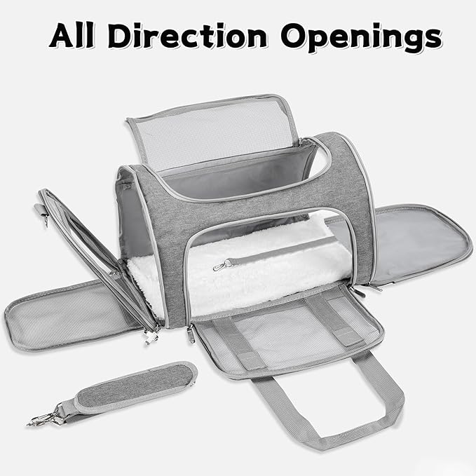 Soft-Sided Cat/Dog/Pet Carrier, Collapsible Pets Travel Carriers for Big Cats/Small Dogs with Shoulder Strap & Removable Mat, Mesh Puppy Carry Bag, Up to 25 Lbs(Gray)