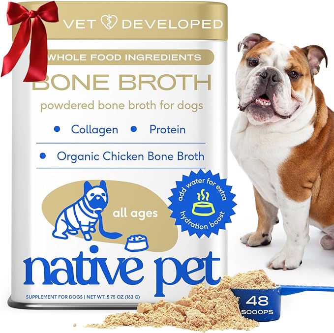 Native Pet Bone Broth for Dogs and Cats - Chicken Bone Broth Powder Dog Food Toppers for Picky Eaters - Provides Extra Nutrition for Joint Strength, Immune Support & Heart Health - 48 Scoops