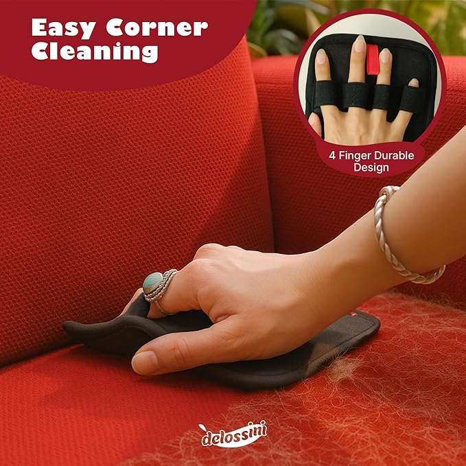 Pet Hair Removal Glove, Reusable Electrostatic Pet Hair Remover Glove for Cat & Dog, Washable 4 Finger Upgraded Version Pet Hair Mitt for Couch, Furniture, Car Seat - 1 PCS