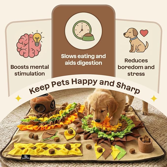 Interactive Dog Snuffle Mat for Slow Feed & Digestion Support - Large 31×24 in, Multicolor Mat with Washable Fleece, Non-Slip Backing - Mental Stimulation & Puzzle Toys for Dogs of All Breeds