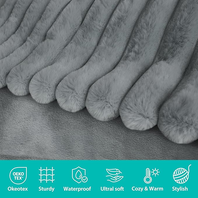 Waterproof Dog Blanket for Bed, Luxury Plush Washable Large Dogs Blankets for Furniture Protection, Super Soft Calming Pet Blanket for Indoors (Grey, 40"x50")