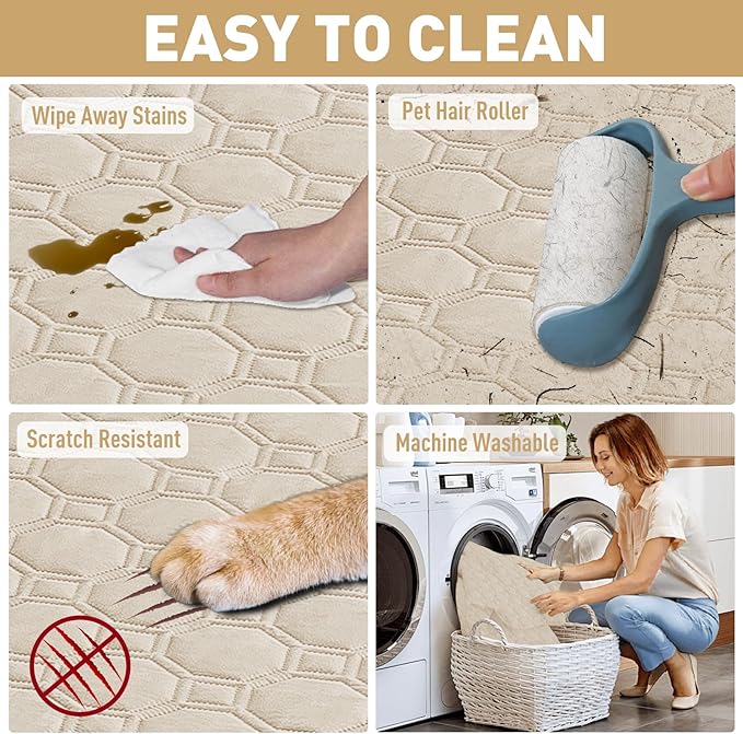 ZNSAYOTX Ultimate Cozy Blankets (82"x102") 100% Waterproof Bed Mat Blanket for Dog Pets, Couch Sofa Protector with Non-Slip Back Washable Durable, Pee Scratch Proof Easy to Clean (Beige)