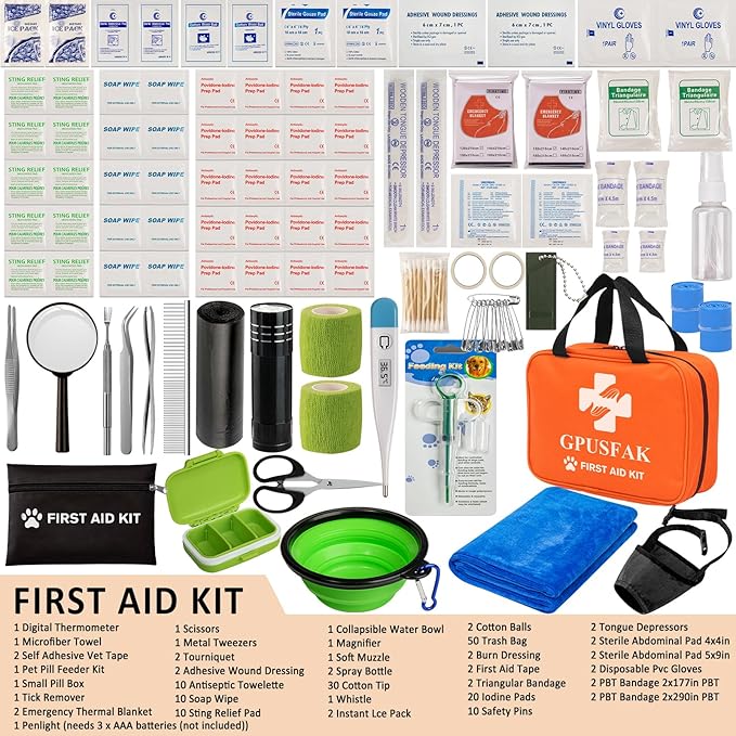 Pet First Aid Kit for Dogs and Cats - Pet Emergency Kit for Camping Hiking Traveling Hunting and Sports Orange