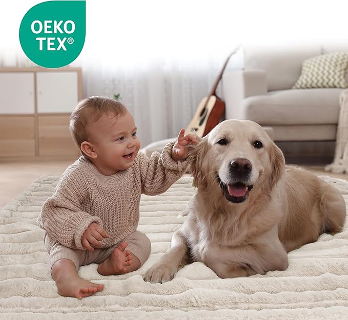 Waterproof Dog Blanket for Bed, Luxury Plush Washable Large Dogs Blankets for Furniture Protection, Super Soft Calming Pet Blanket for Indoors (Cream, 50"x60")