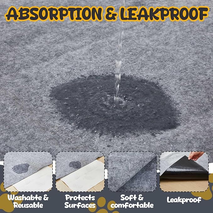 2 Pack Extra Large 60"x74" Reusable Dog Mat Jumbo Waterproof Absorbent Non-Slip Pee Pads Machine Washable Playpen Mat for Training, Whelping, Incontinence, Crate/Kennel Use(Light Grey) Shinylin