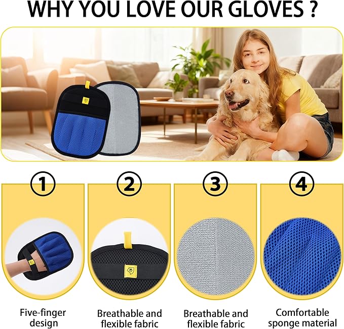 Pet Hair Removal Glove for Furniture & Upholstery – Reusable Electrostatic Pet Hair Removal Glove, 5-Finger Cat Hair Remover for Cats & Dogs – Washable Fur Cleaning Glove for Couch & Car Seats –1 PCS