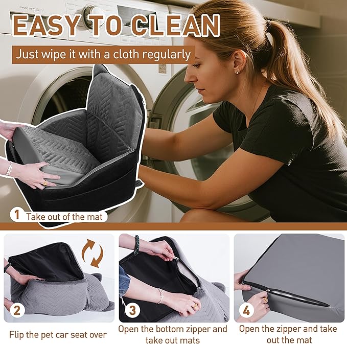 Dog Car Seat for Small/Medium Dogs Up to 30 lbs, Memory Foam Dog Booster Car Seats with Waterproof PU Cover, Pet Seat with Storage Pockets & 2 Safety Belt for Travel(Black)