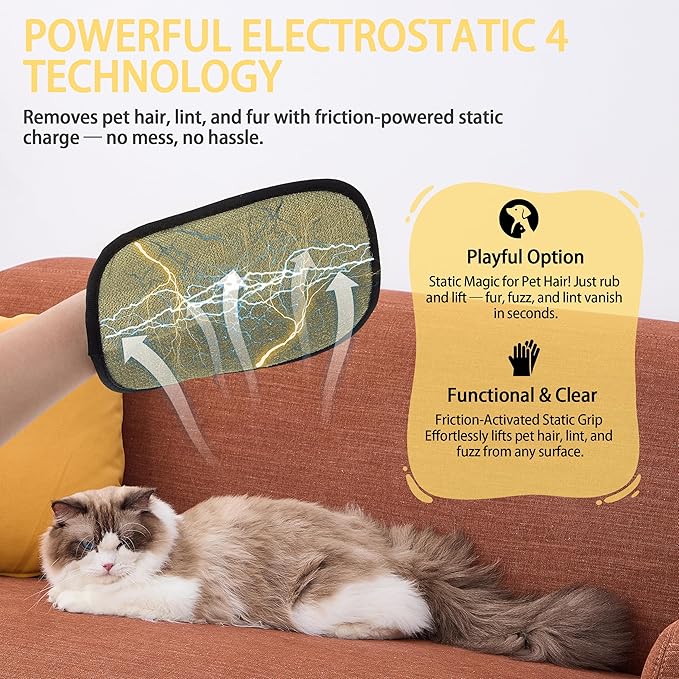 Pet Hair Removal Glove for Furniture & Upholstery – Reusable Electrostatic Pet Hair Removal Glove, 5-Finger Cat Hair Remover for Cats & Dogs – Washable Fur Cleaning Glove for Couch & Car Seats –1 PCS