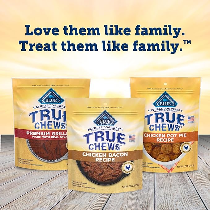 Blue Buffalo True Chews Dog Treats, Made in The USA with Natural Ingredients, Chicken Bacon Recipe, 22-oz Bag