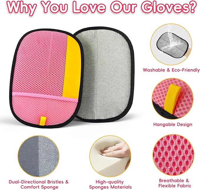 Pet Hair Removal Glove, Magic Brush Electrostatic Mitt, Pet Hair Remover Tool for Dog & Cat, Reusable Pet Hair Gloves Pet Grooming Needs, Fur Remover for Couch, Clothing, Carpet & Car Seat