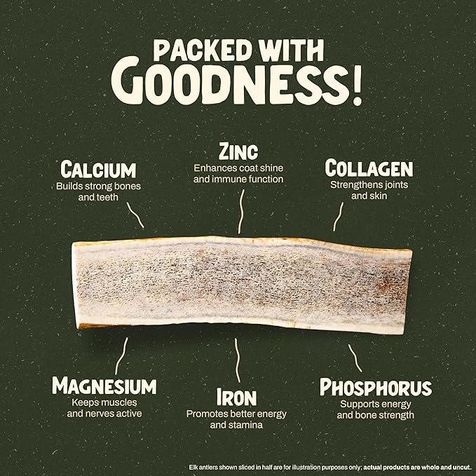 Heartland Elk Antlers for Dogs - Daily Dental Chews for Small Breed Aggressive Chewers to Promote Healthy Teeth & Prevent Destructive Behavior (Whole Elk, 4-5", 2-Pack, USA Made)