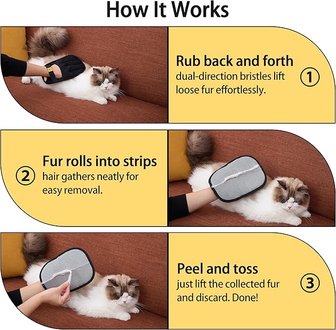 Pet Hair Removal Gloves (Pair) – Reusable 5-Finger Electrostatic Pet Hair Removal Glove, Cat Hair Remover for Cats & Dogs – Washable Cleaning Gloves for Couch, Car Seats, Carpets & Blankets (2Pcs)