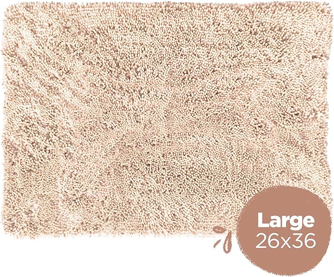 Soggy Doggy Doormat Plain Solid Color Design - Ultra Absorbent Microfiber Chenille Wet Dog Mat for Muddy Paws - Non-Slip and Machine Washable (Beige, Large 26” x 36”)