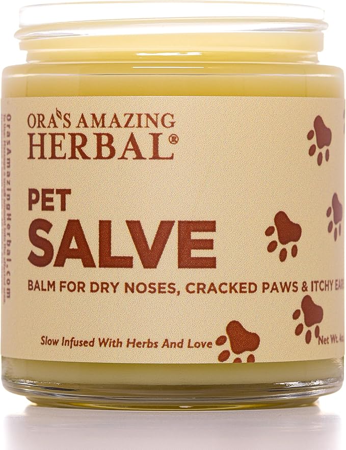 Pet Salve, Dog Paw Balm, Dry Noses Cracked Paws, Hot Spots, Itchy Ears, Ora's Amazing Herbal 4oz
