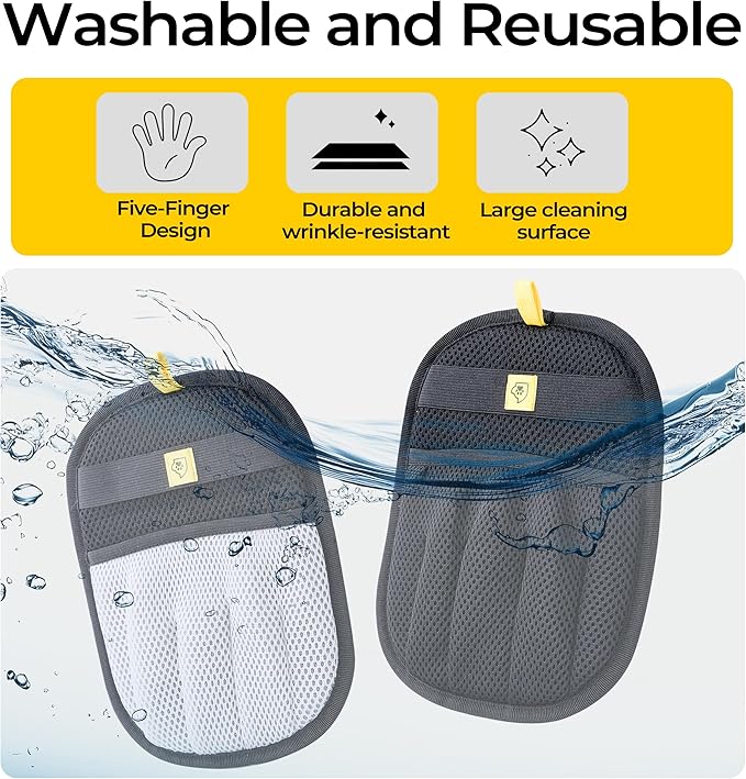 Pet Hair Removal Gloves (Pair) – Reusable 5-Finger Electrostatic Pet Hair Removal Glove, Cat Hair Remover for Cats & Dogs – Washable Cleaning Gloves for Couch, Car Seats, Carpets & Blankets (2Pcs)