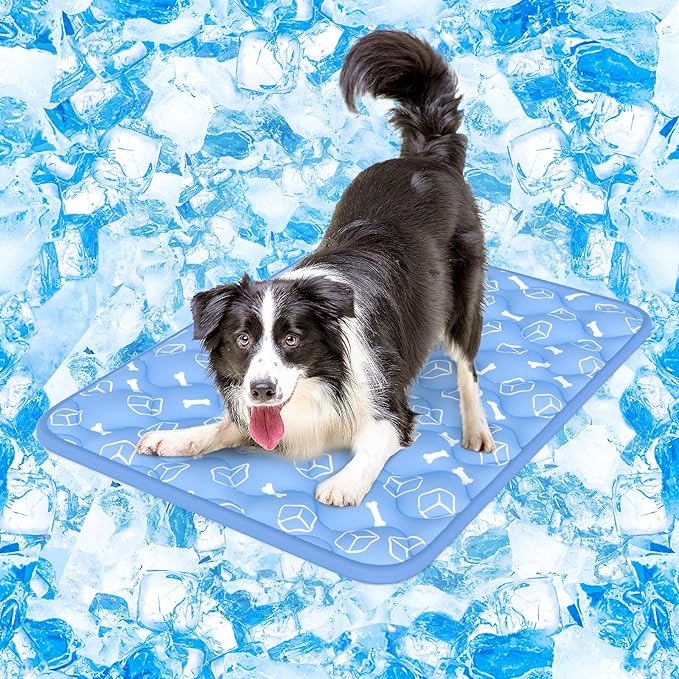 Rywell Dog Cooling Mat 2.0, 36 * 27 Thicken Cooling Mat for Large Dog, Internal Waterproof& Endothermic Color Changing Arc-Chill Cool Fiber(QMAX>0.5) for Pet in Summer, Washable, Non-Toxic