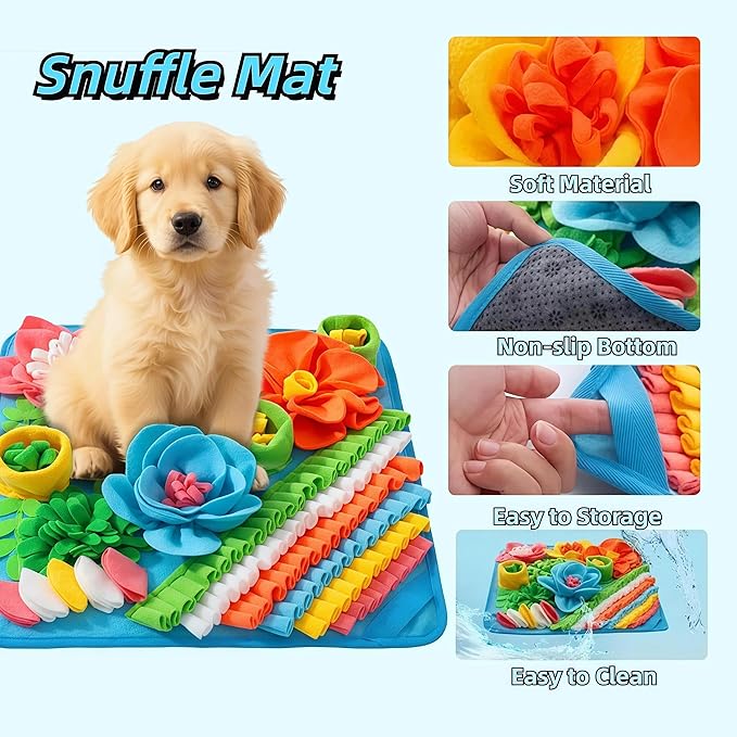 Snuffle Mat for Small Dogs Cats - Dog Snuffle Mat for Slow Feeder, Reduce Boredom, Fun Foraging Mats for Small Medium Dog, Cat, Rabbit, Puppy Sniff Mats for Dogs 15.4in Blue