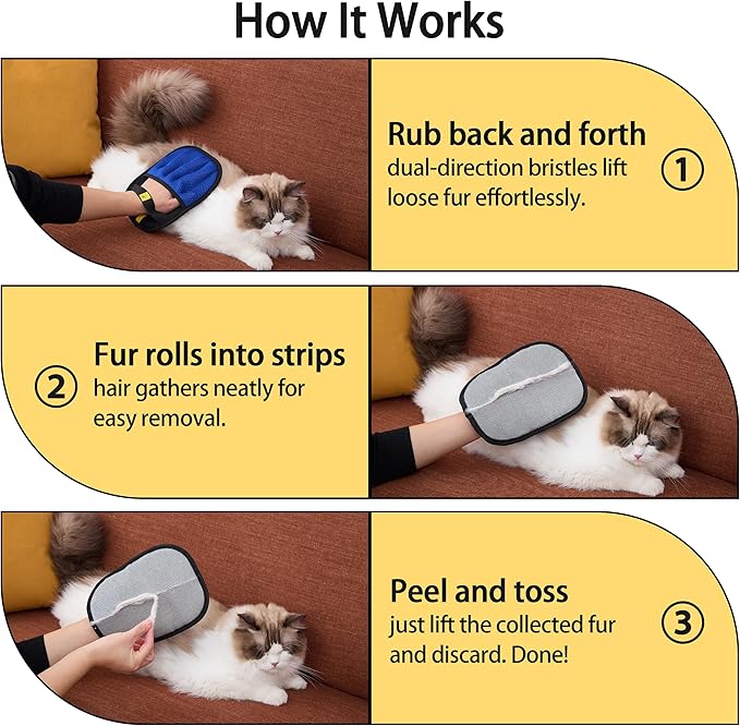 Pet Hair Removal Glove for Furniture & Upholstery – Reusable Electrostatic Pet Hair Removal Glove, 5-Finger Cat Hair Remover for Cats & Dogs – Washable Fur Cleaning Glove for Couch & Car Seats –1 PCS