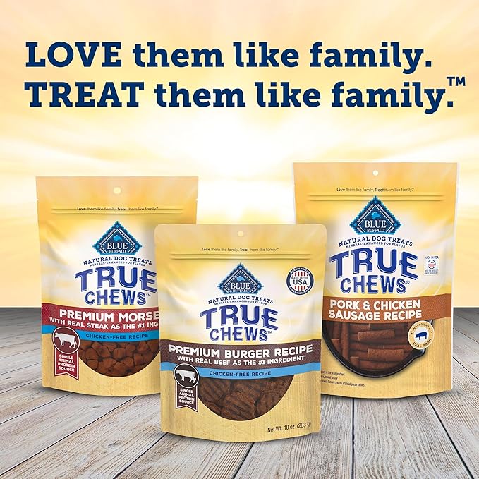 Blue Buffalo True Chews Dog Treats, Made in the USA with Natural Ingredients, Beef Burger Recipe, 10-oz Bag