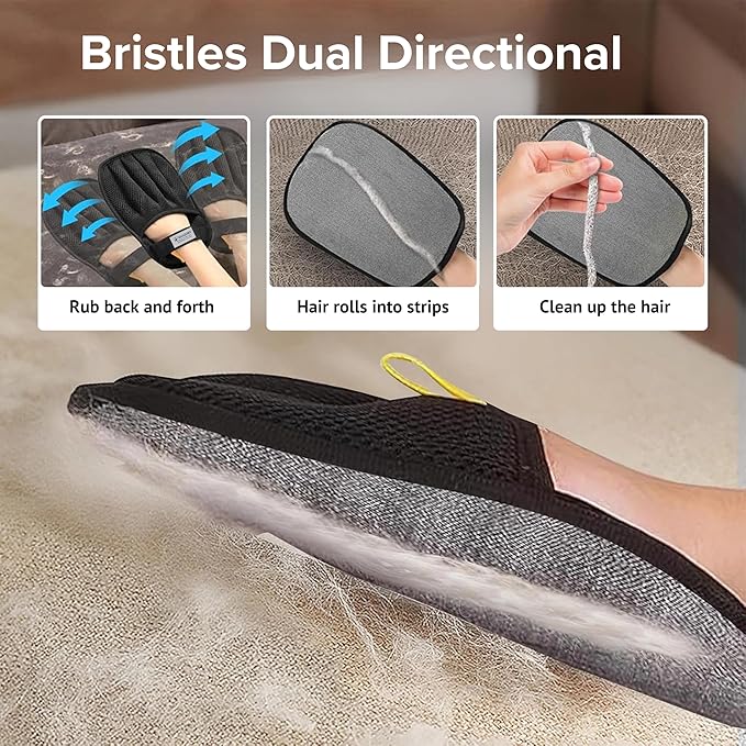 SHAZORY 2PCS Pet Hair Removal Glove for Cats and Dogs - Electrostatic Pet Hair Remover Glove | Reusable Brush Pet Hair Remover for Couch, Carpet, Car Seat & Laundry