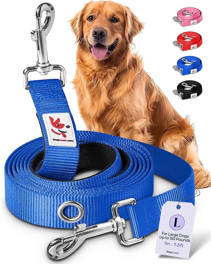 Hands-Free Dog Leash Training Running Snapleash, Waist & Shoulder Lead for Walking, Traffic Lead, Dual Pet Leash Adjustable for Large, Medium and Small Dog Breeds (Blue, Large (1in x 7.5ft))