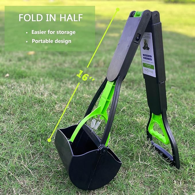 32" Pooper Scooper for Large Small Dogs with 30 Dog Poop Bags & Dispenser Attachment, Extra Long Handle Heavy Duty Poop Scoop, Foldable Dog Poop Picker Upper for Yard