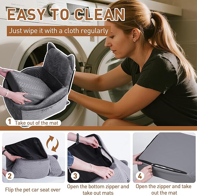 Dog Car Seat for Small/Medium Dogs Up to 30 lbs, Memory Foam Dog Booster Car Seats with Waterproof PU Cover, Pet Seat with Storage Pockets & 2 Safety Belt for Travel(Grey)