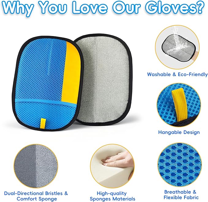 Pet Hair Removal Glove, Magic Brush Electrostatic Mitt, Pet Hair Remover Tool for Dog & Cat, Reusable Pet Hair Gloves Pet Grooming Needs, Fur Remover for Couch, Clothing, Carpet & Car Seat