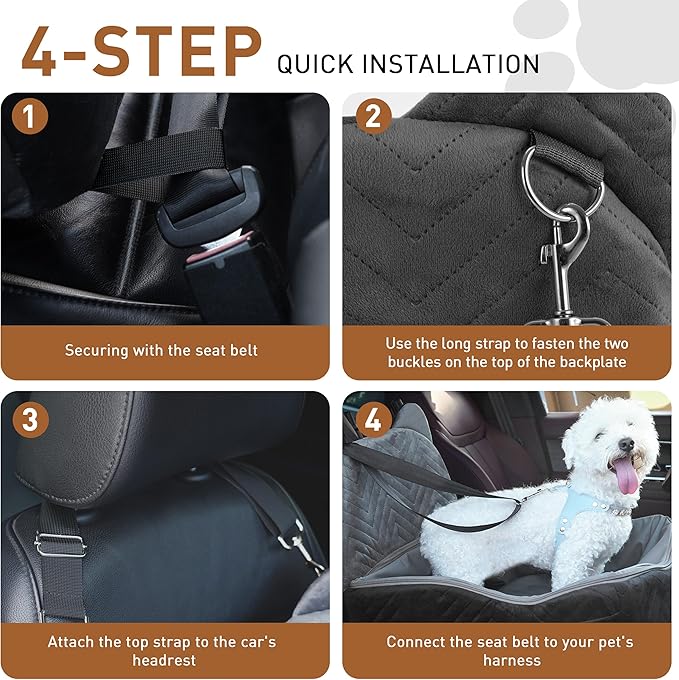 Dog Car Seat for Small/Medium Dogs Up to 30 lbs, Memory Foam Dog Booster Car Seats with Waterproof PU Cover, Pet Seat with Storage Pockets & 2 Safety Belt for Travel(Black)