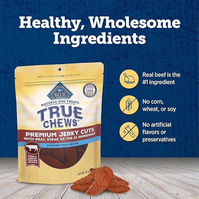 Blue Buffalo True Chews Premium Jerky Cuts Dog Treats, Made in the USA with Natural Ingredients, Beef, 20-oz Bag