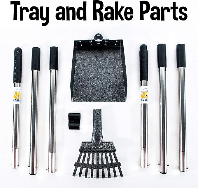 Bodhi Dog Pooper Scooper for Small to Large Dogs - Heavy Duty Metal Long Handle Tray & Rake Poop Scoop - Durable, Rust-Resistant, Great for Grass, Streets, Gravel & Outdoor Cleanups