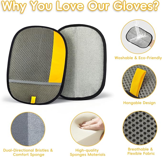 Pet Hair Removal Glove, Magic Brush Electrostatic Mitt, Pet Hair Remover Tool for Dog & Cat, Reusable Pet Hair Gloves Pet Grooming Needs, Fur Remover for Couch, Clothing, Carpet & Car Seat