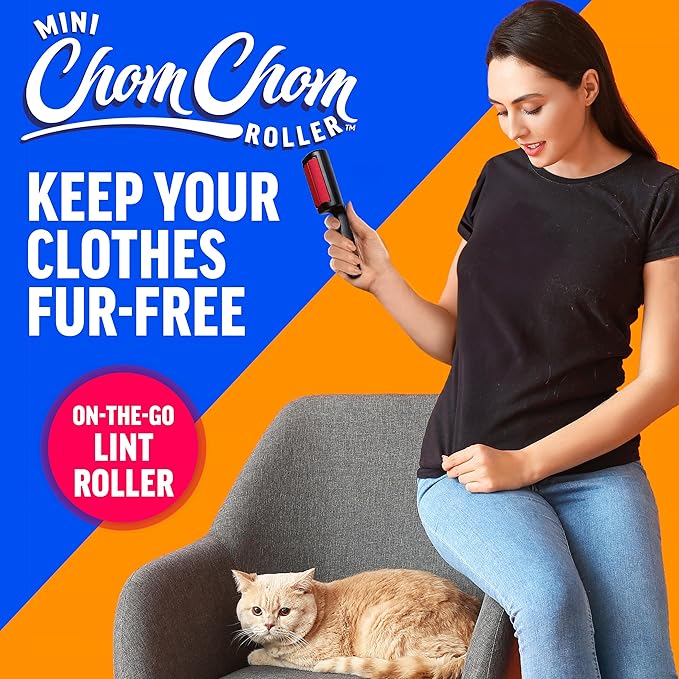 ChomChom Roller for Pet Hair - Reusable Lint Roller Pet Hair Removal Tool for Clothes, Couches, Cars and Travel - Cat Dog Hair Remover, Compact, No Sticky Refills Needed (Mini Roller)